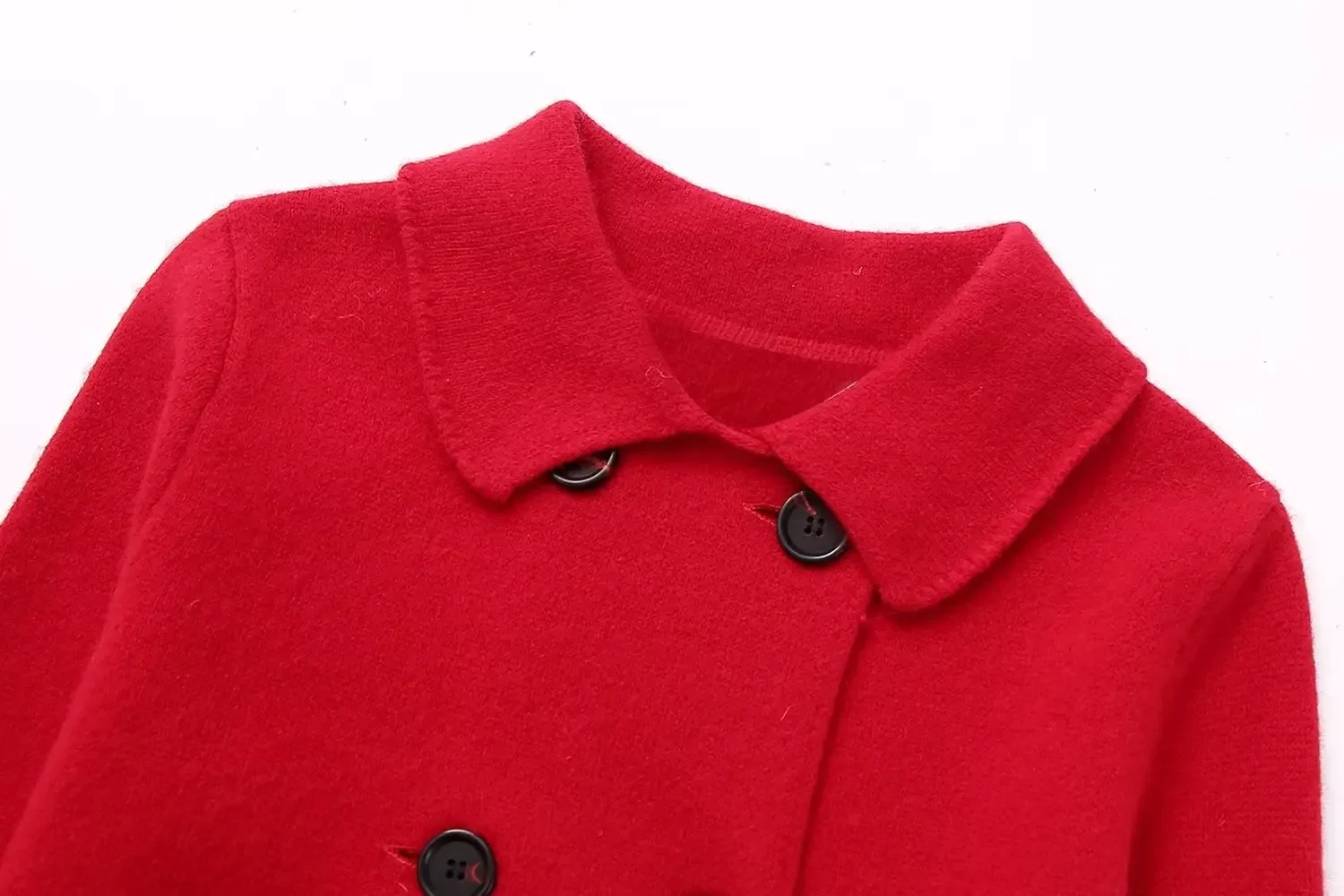 Autumn Women\'s Long Sleeve Woolen Coat Street Wear Pocket Double-Breasted Button Jacket Fashion Red Women\'s Short Jacket