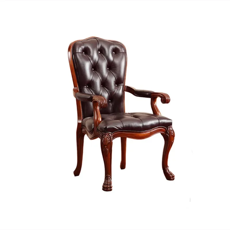 Antique style wooden leather home office chair hand-carved AH210