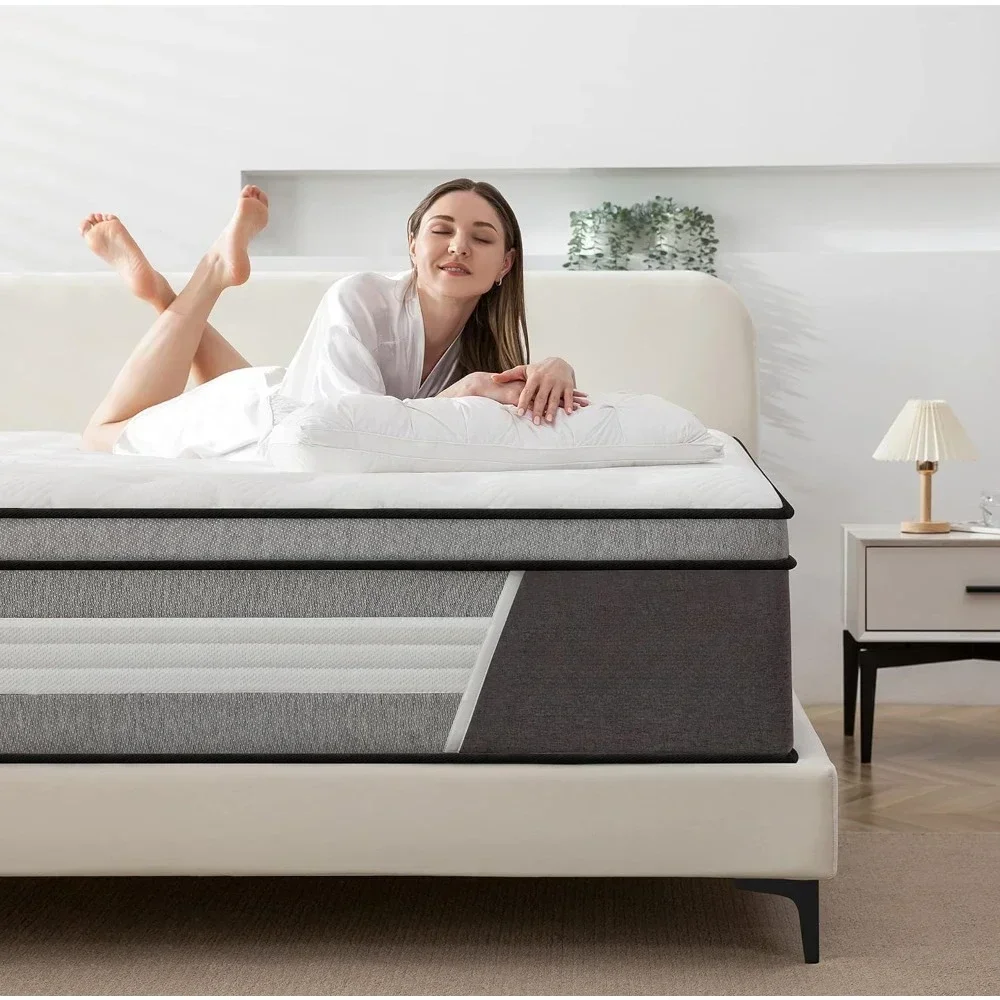 Matelas moyen optimiste de 12 pouces, gel hybride à ressorts intérieurs, mousse à mémoire de forme, matelas enveloppé à ressort, instituts de pression