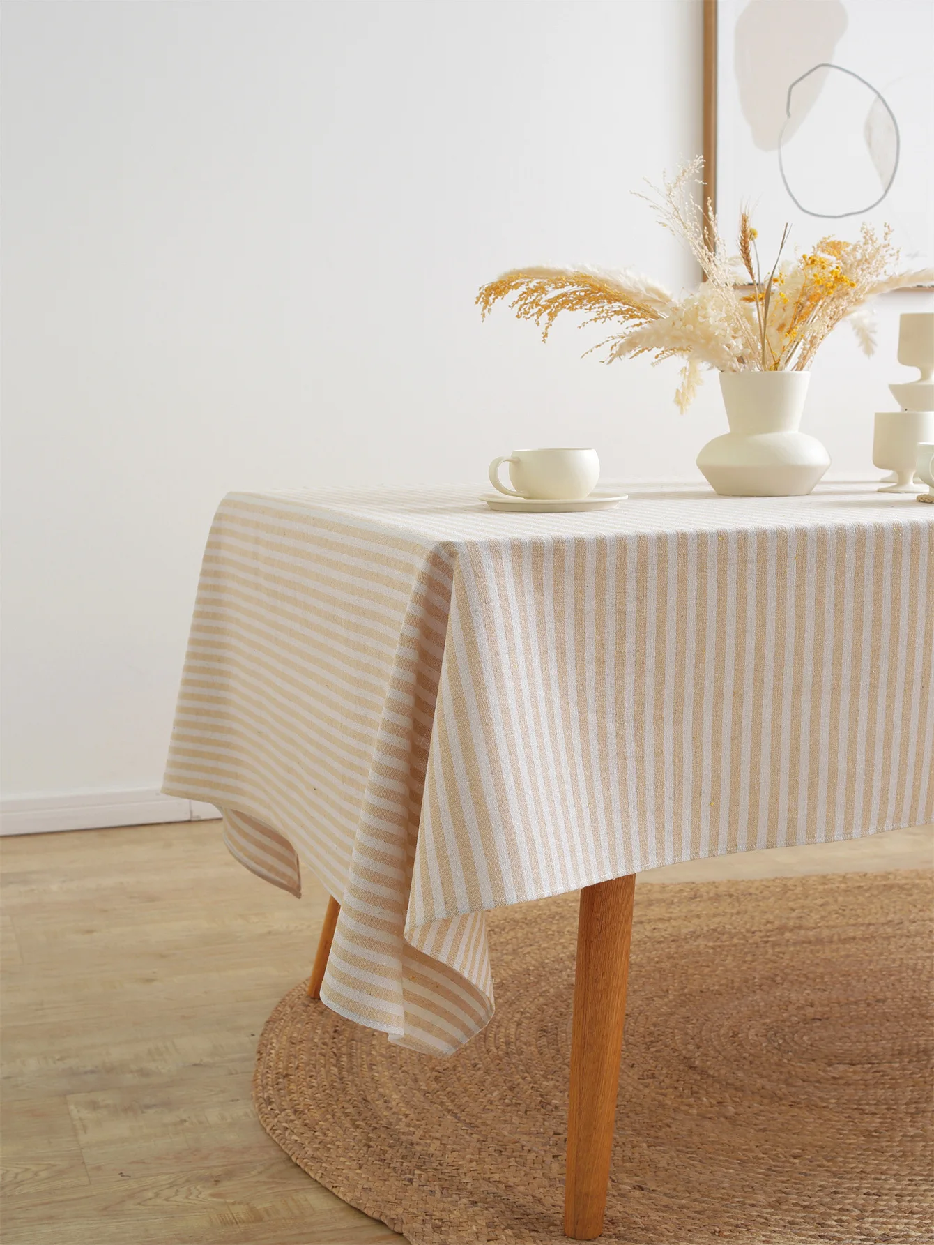 

Striped tablecloth, small fresh cotton and linen rectangular tablecloth