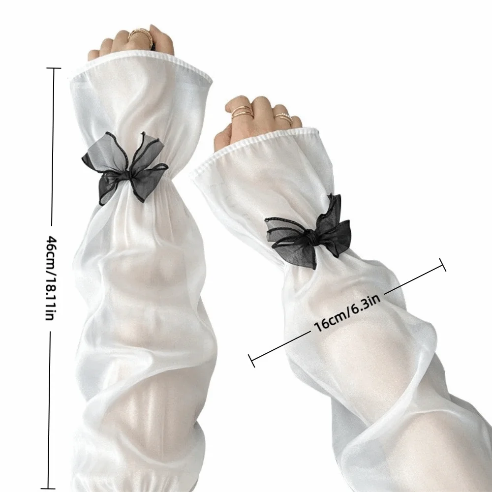 Maniche da donna in seta ghiaccio con protezione solare e fiocco decorativo, stile fatato, vestibilità ampia, per l'estate e l'outdoor