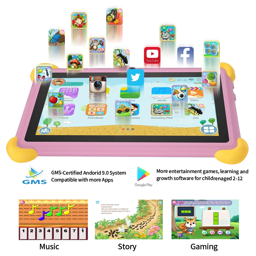 تابلت عالمي جديد للأطفال مقاس 7.0 بوصة مزود بذاكرة وصول عشوائي سعتها 4 جيجابايت وذاكرة قراءة فقط 64 جيجابايت وبطارية 5G WiF4000 مللي أمبير في الساعة وكاميرات مزدوجة تدعم Google Android 9.0