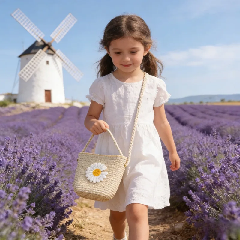 

Детский рюкзак-сумка через плечо для девочек, летний, с принтом фруктов, на молнии, плетеная из соломы