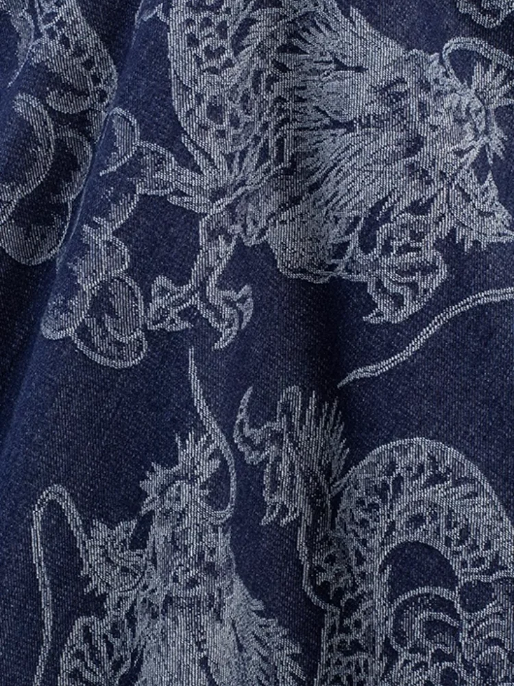 Jacquard Denim Fabric Washed Dragon Texture Chinese Style Jacket Autumn Winter Cloth Diy Apaprel Sewing Fabric Meters Material