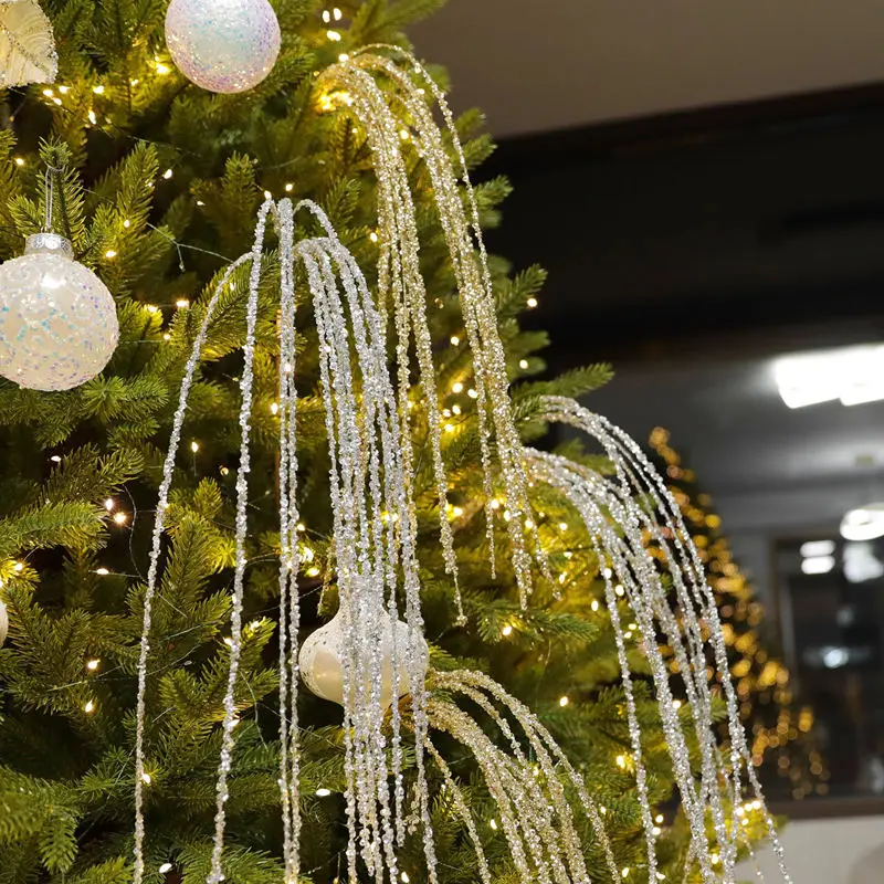 2027 Glänzende Weihnachtsfeier-Zierstiele, weiße künstliche Pflanzenquasten, Weizenähren für Weihnachtsbaum-Ornamente und Zubehör
