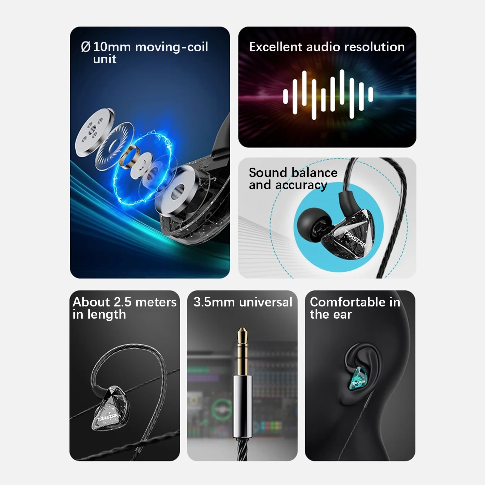 سماعات أذن لمراقبة الأذن ، سماعات أذن استريو ديناميكية ، خفيفة الوزن ، شماعات أذن سلكية