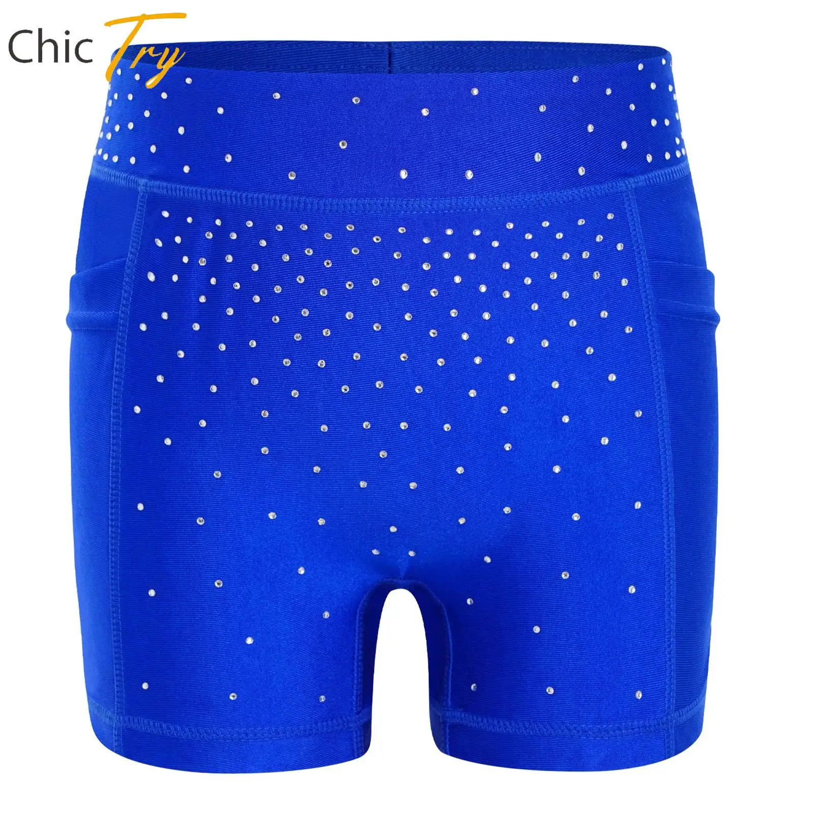 

Kids Girls Rhythmic Gymnastics Shorts Rhinestone Athletic Figure Ice Skating Dance Costume Performance Bottoms Party Ballerina