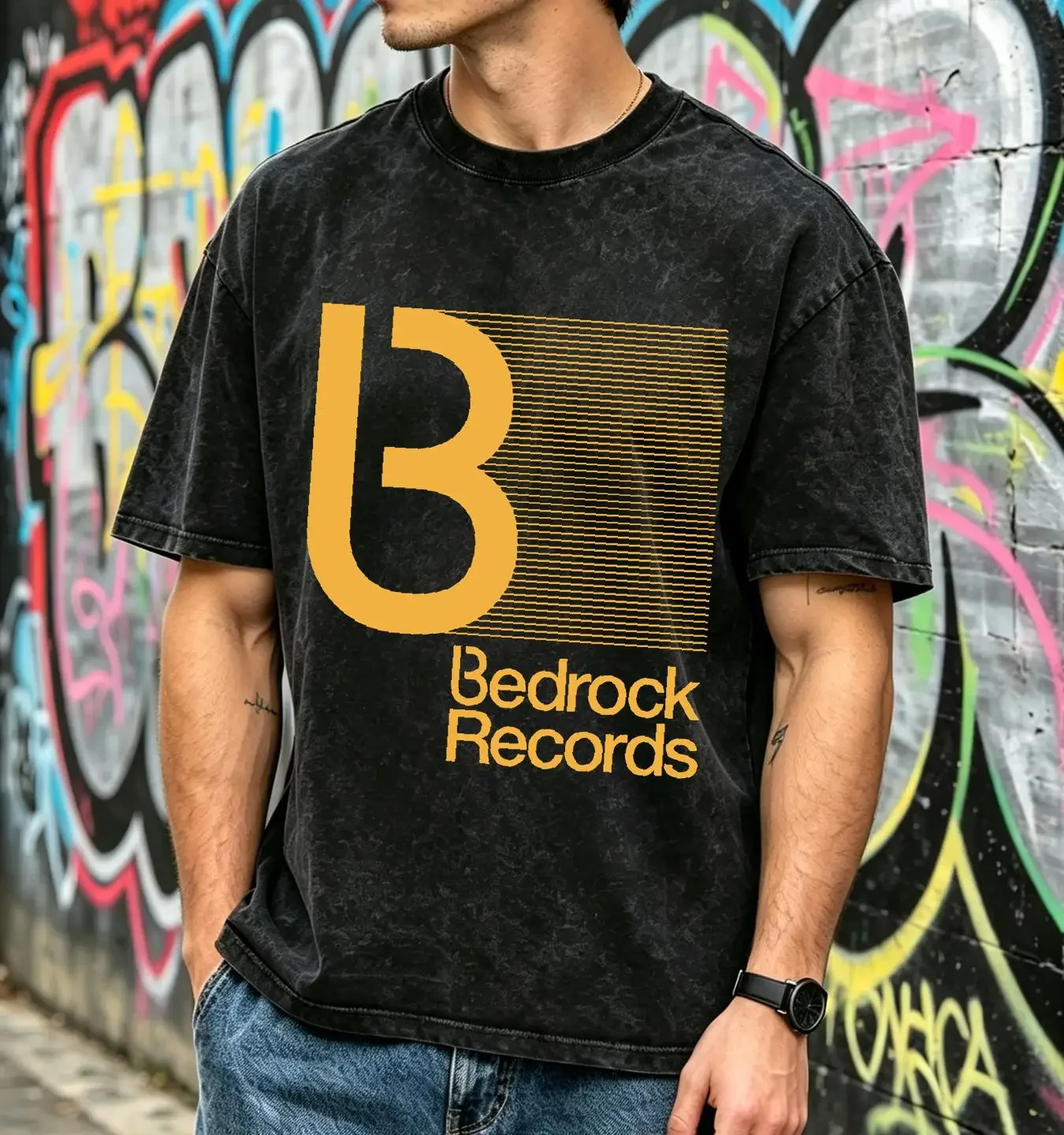 washed T Shirt Bedrock Records Progressive House Music Record Label Mens Cotton vintage Washed homme Stylish Versatile