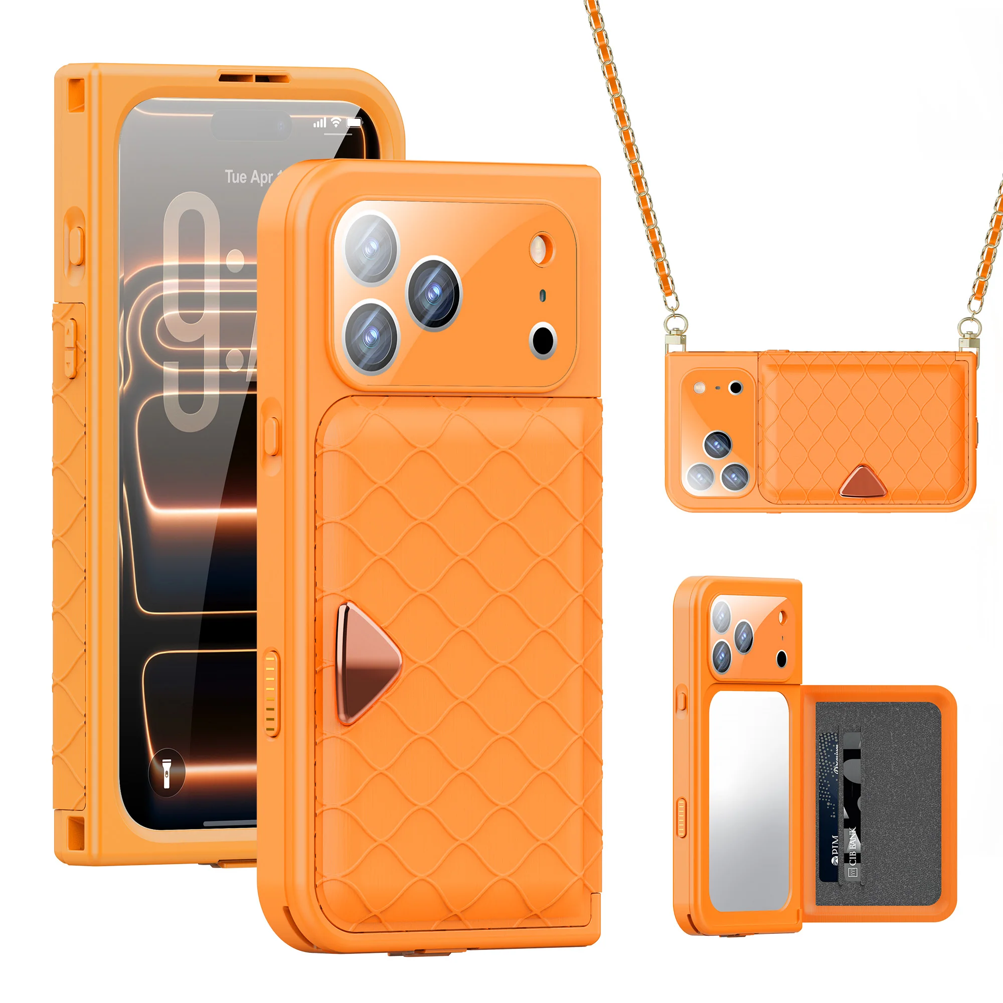 

Anti-fall IP68 Waterproof Phone Case & Magnetic Concealed Mirror Card Bag & Crossbody Phone Bag For iPhone 17/17 Pro/17 Pro Max