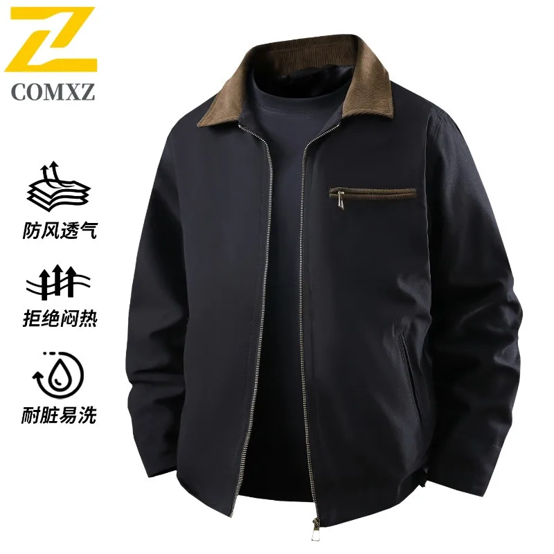 

COMXZ 2025 Autumn New Mens Youth Washed Pure Cotton Canvas Coat High Quality Men New Fashion Casual Turn Down Collar Jacket