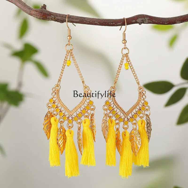 Tassel earrings, multi-layered leaf handmade earrings