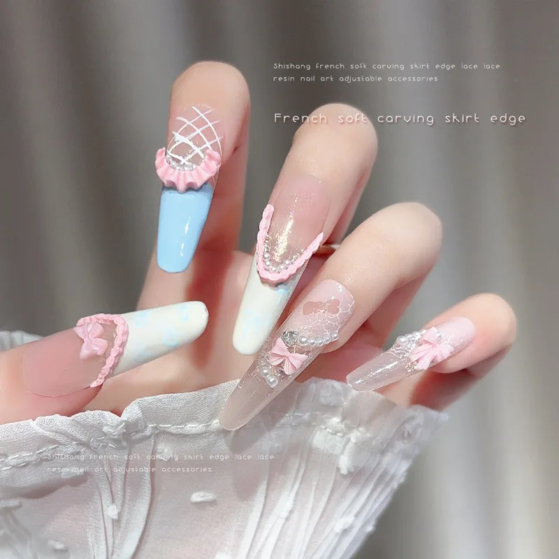 30PCS Mixed Colors Soft 3D Acrylic French Nail Art Lace Trim Skirt Hem Charms Accessories For Manicure Nails Decoration Supplies