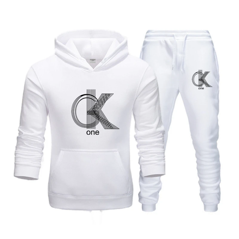 CK Plus-size Men Women's Fashion Print  Hoodies + Pants Set Casual Tracksuits Plus Size Sports Clothing Set moletom polerones