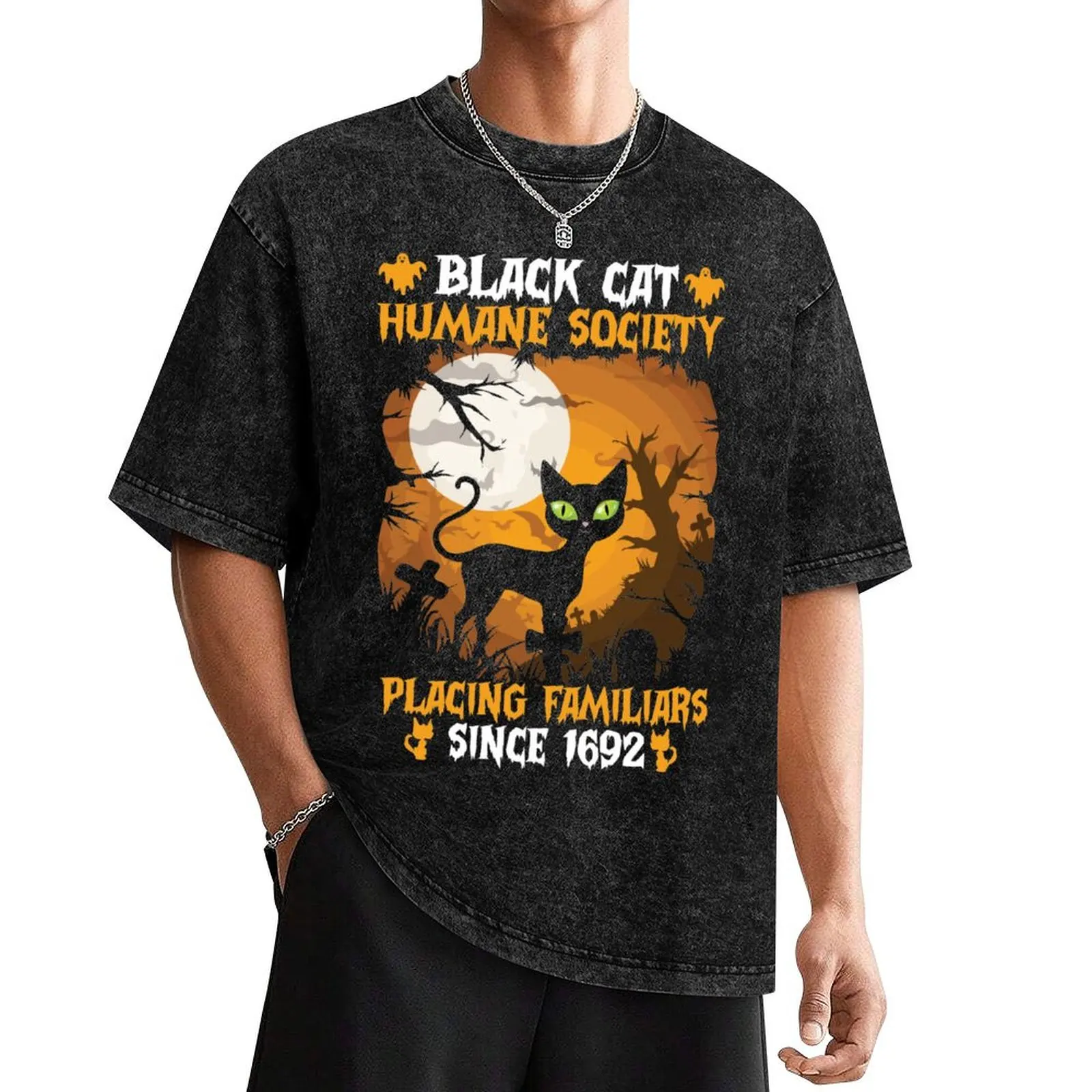 

Black cat humane society placing T-Shirt blanks summer clothes tops cheap stuff shirts graphic tee men