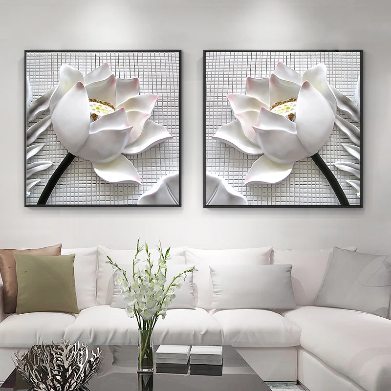 

2pcs Abstract 3D White Lotus Flowers HD Print Canvas Painting Modern Wall Art Posters Prints For Living Room Home Decoration