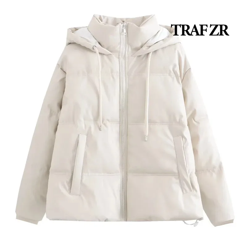 TRAF ZR-Manteau d'Hiver Chaud en Cuir PU pour Femme, Parkas, Vestes, Promotion, 2023