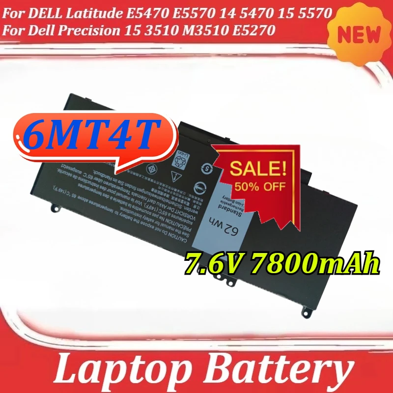 

Высокоемкостная батарея 6MT4T для DELL Latitude E5470 E5570 14 5470 15 5570, для Dell Precision 15 3510 M3510 E5270, 7.6V 7800mAh