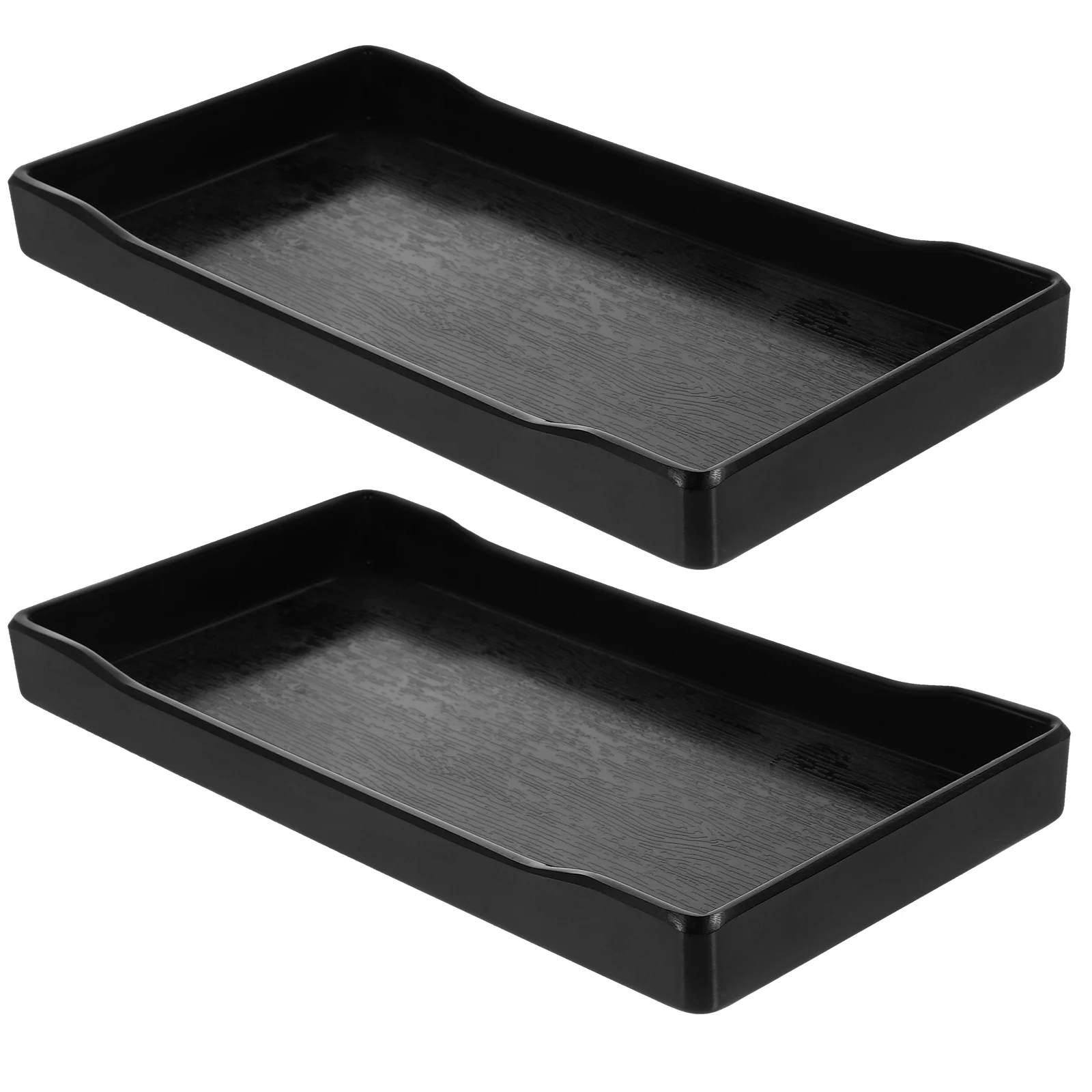 

2pcs Water Cup Storage Tray Rectangular Black Wood Grain ABS Material Tea Food Serving Fruit Snack Dessert Plates
