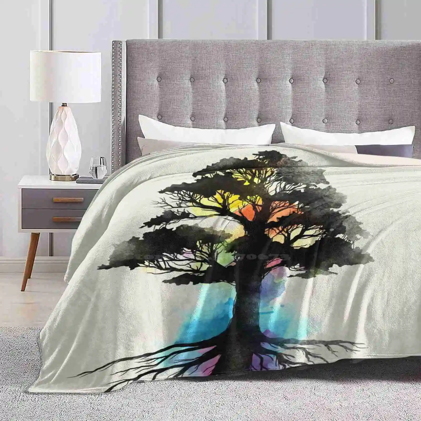 Natural Source Low Price New Print Novelty Fashion Soft Warm Blanket Nature Natural Source Elements Trees Colors Watercolor