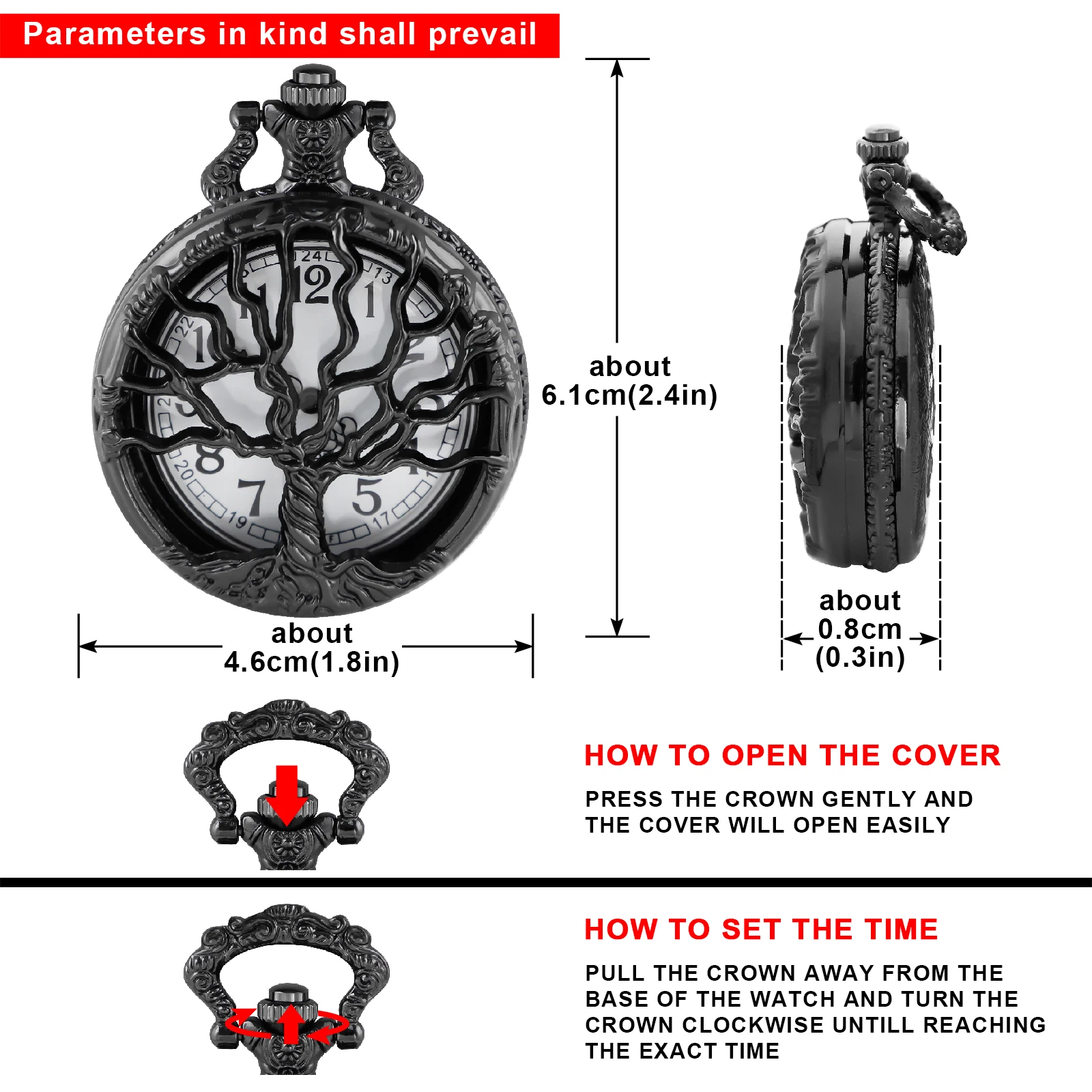 Vintage Black Tree of Life Quartz Pocket Watch Necklace Steam Punk Men's Women Pendant Fob Clock Reloj De Bolsillo