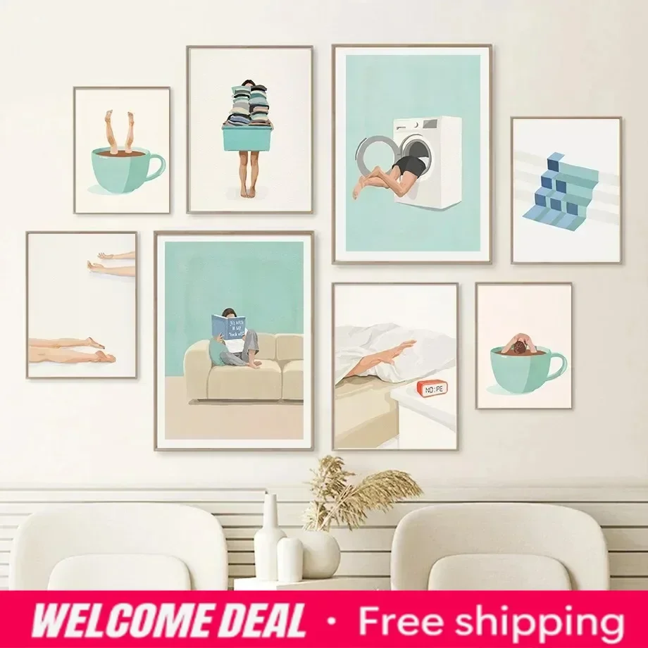 Nordic Minimalist Coffee Cup Washing Machine Wall Art Canvas Painting Posters And Prints Wall Pictures For Living Room Decor