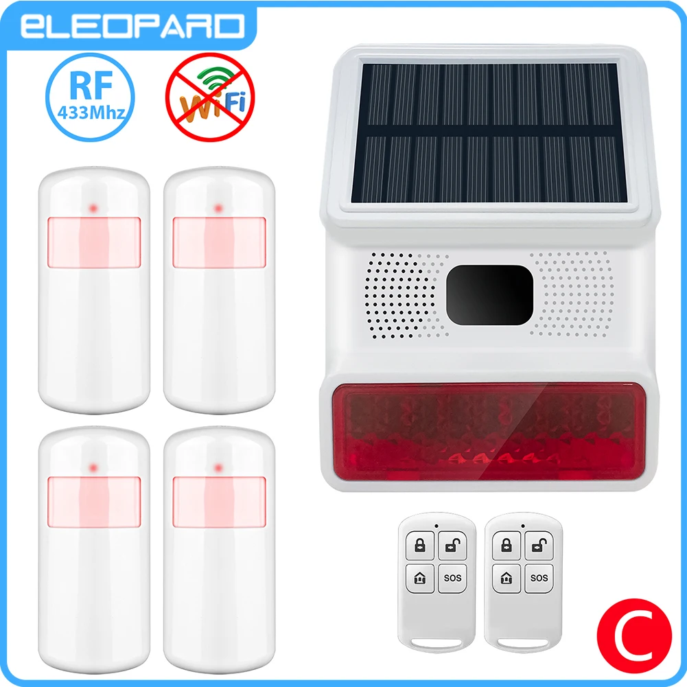 

Eleopard Solar Siren alarm Home security system 433mhz wireless intruder burglar PIR/Motion detector Door/window Contact