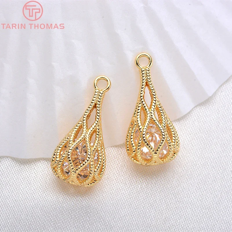 

(592)4PCS 20*10MM 24K Champagne Gold Color Brass with Zircon Double Drop Charms Pendants High Quality Jewelry Accessories