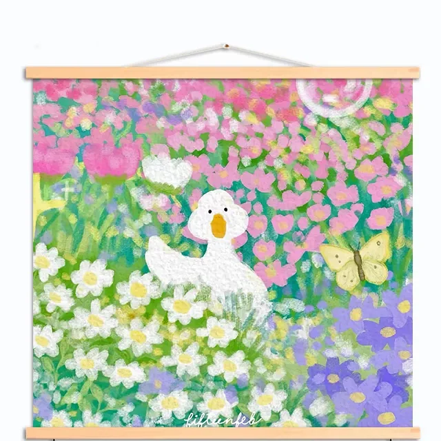 VIKAMA Purple Pink Flower Duck Meadow Tapestry Wall Hanging Aesthetic Living Room Home Decoration Art