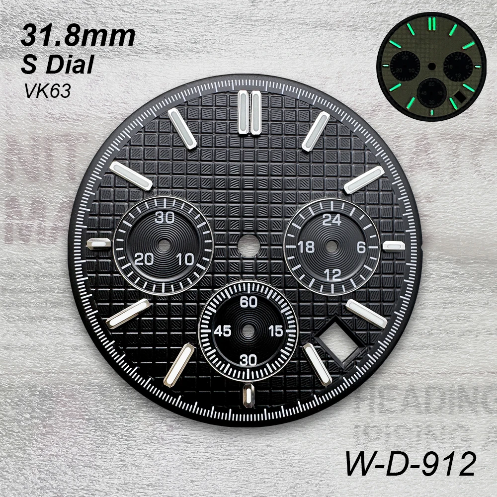Quadrante con logo S da 31,8 mm adatto per movimento al quarzo VK63 Accessori per la modifica dell'orologio con quadrante in quercia verde luminoso di alta qualità