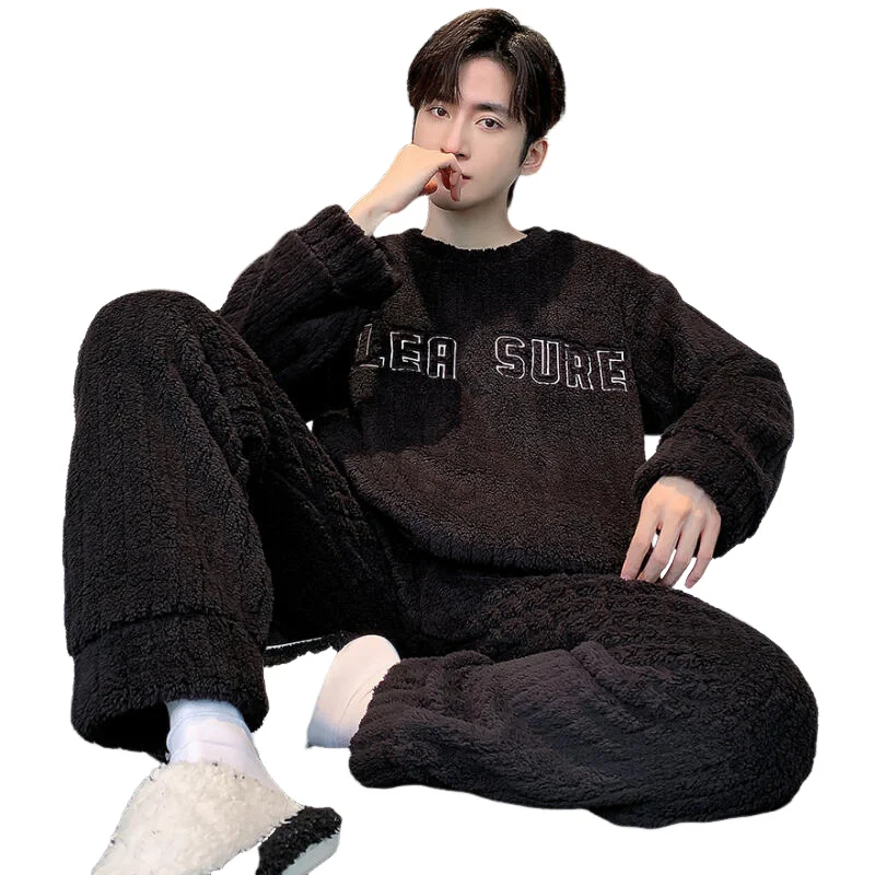 

Мужские пижамы, осенне-зимние мягкие и утолщенные теплые брюки с длинными рукавами, домашняя одежда из кораллового флиса, мужская одежда, одежда y2k