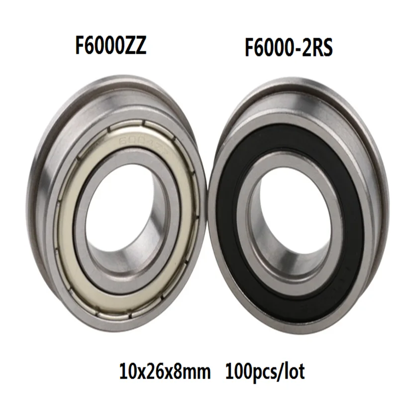 100pcs/lot F6000ZZ F6000-2RS F6000  10x26x8mm Flange Deep Groove Ball Bearing 10*26*8mm