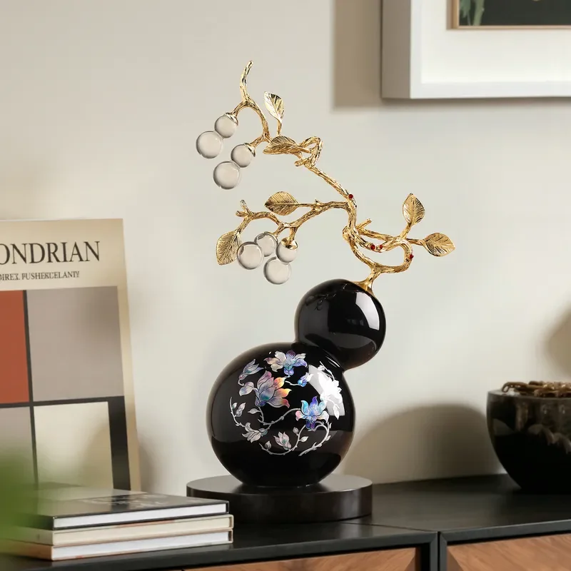 New Chinese Ceramic Gourd Ornament High End Living Room Entrance TV Cabinet Decoration Housewarming Gift