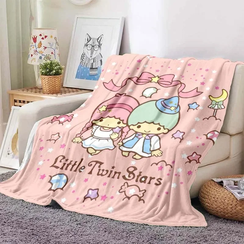 6 Sizes Sanrio Little Twin Stars Pattern Blanket Warm Soft Fluffy Kids and Adult Sofa Bed Throw Blanket Travel Camping Sheet