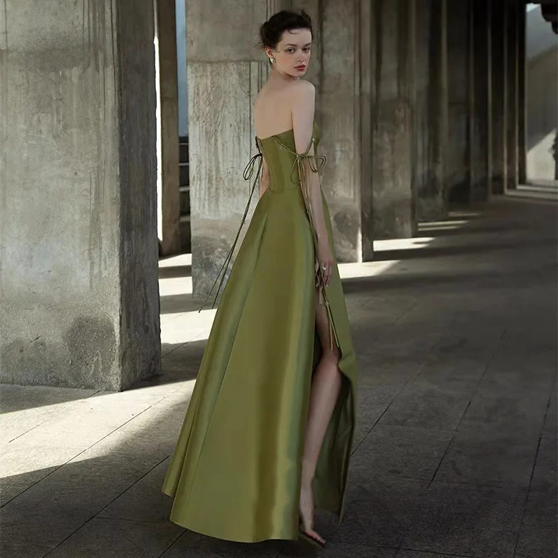 Robe de soirée en satin vert olive pour femme, vintage, bretelles spaghetti, plissé, robe de Rh, robe florale, luxe