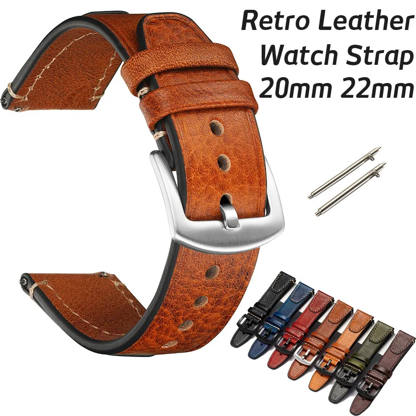 

20mm 22mm Top Grain Cowhide Watch Strap Quick Release Retro Genuine Leather Watch Band Wrist Bracelet Belt