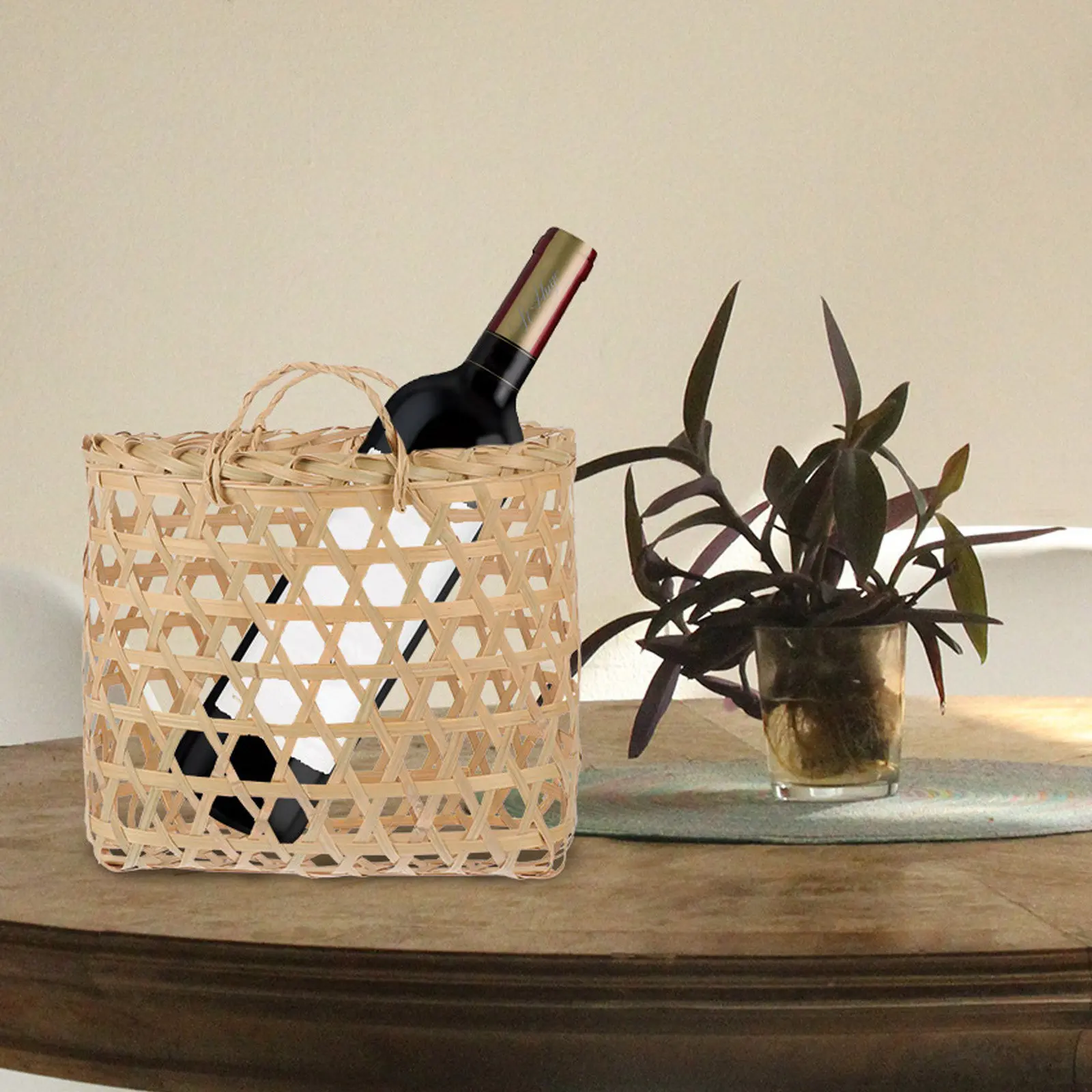 1Pcs Premium Hand-Woven Bamboo Basket Multifunctional Large Capacity Portable Sundries Storage Basket for Picnic Fruit Flowers