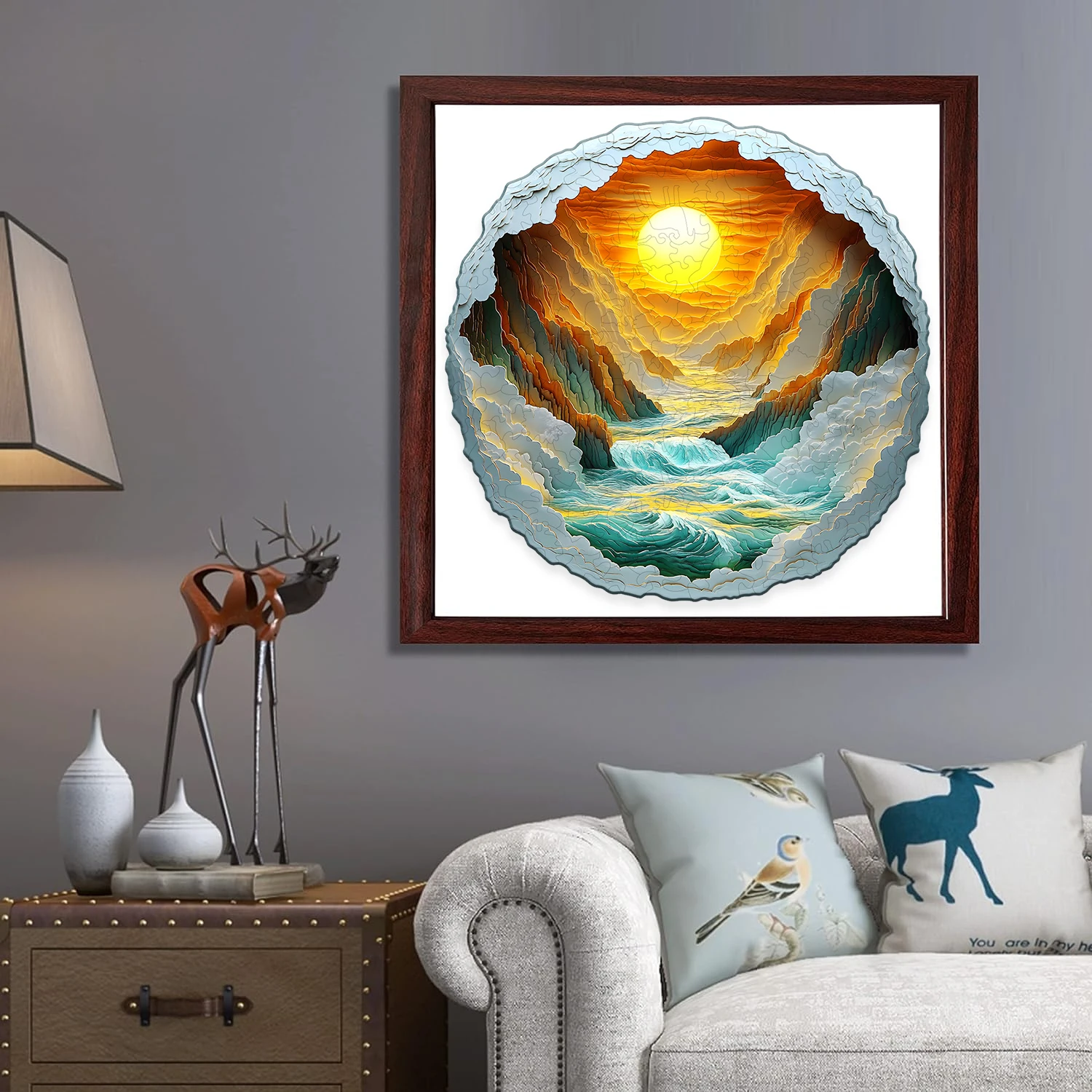 Puzzle for Adults, 3D Visual Full Sun in The Mountains Wooden Jigsaw Puzzles for Adult, Unique Animal Shape Wood Cut Puzzles, fo