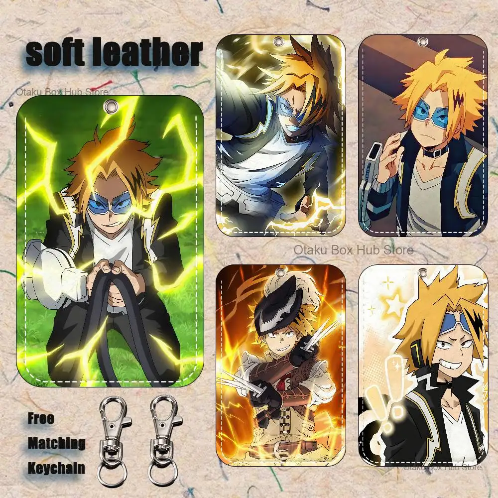 My H-Hero D-Denki Kaminari Pattern 1Pc PU Leather Card Holder Keychain Key Ring Door Lock Access Tags ID Card Case Keychain Card