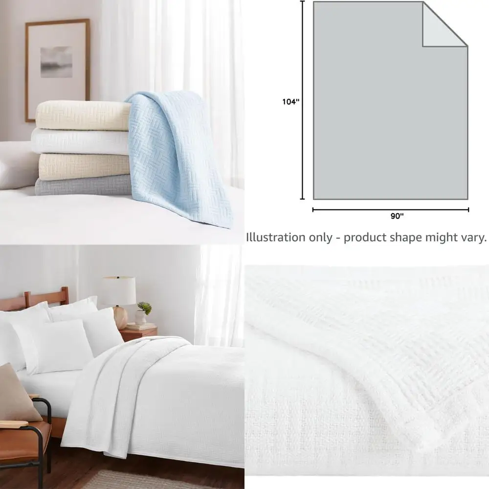 

Одеяло из хлопкового корзины королевского размера — 100% кольцевое прядение, мягкое и дышащее, 300 GSM, 104x90 дюймов, белое