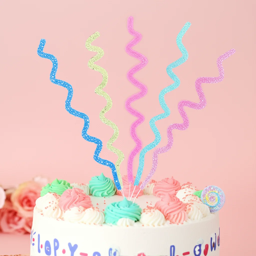 4 Stück funkelnde Regenbogen lange weiche Streifen Kuchen Festival Party Geburtstag Dessert Kuchen Dekoration DIY Party Hochzeit Kuchen Top