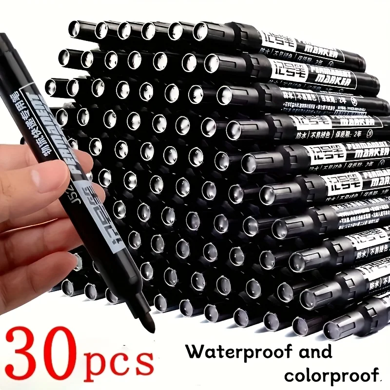 

Large Permanent Marker, 30-pack, Waterproof Black Ink, Fast-drying Oil-based Art and Office Supplies