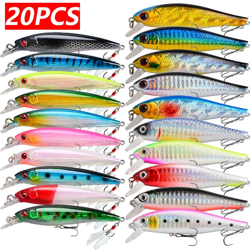 20pcs/lot Fishing Lure 6.8g/9g FloatingMinnow Crankbit Wbblers 3D Eyes Perch Artificial Bait Pike Carp Bait Swim Bait Fishing