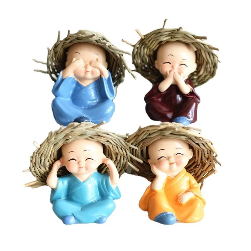 4pcs/set Lovely Small Kungfu Monks Maitreya Buddha Resin Handicrafts Monk Decoration of Ornaments