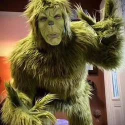 Christmas Green Furry Monster Costume Santa Claus Makeup Stage Perfermance Prop Genie Green Haired Monster Cosplay Suit Hallowee