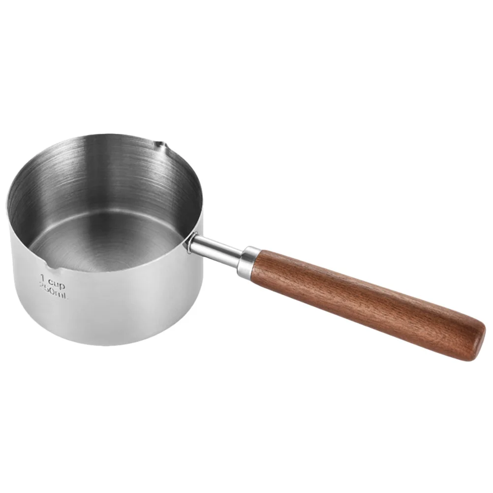 

250Ml Stainless Steel Milk Pan with Wood Handle Compact Butter Melting Pot for Sauce Oil Cooking Portable Kitchen Saucepan