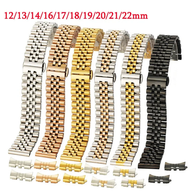 

Flat Curved End Band 12mm 13mm 14mm 16mm 17mm 18mm 19mm 20mm 21mm 22mm Stainless Steel Watchband Link Bracelet Butterfly Buckle