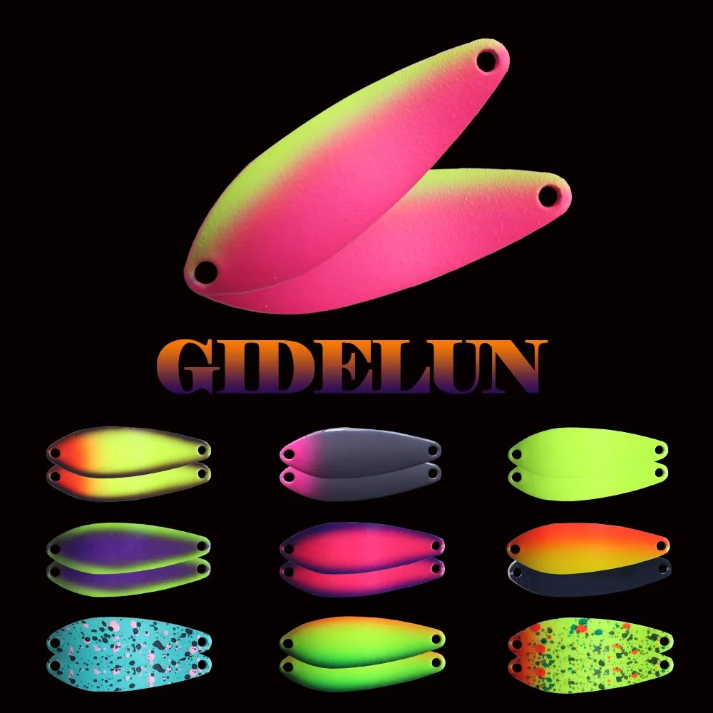 50pcs Fishing Fly Hooks Spoon Bait Sinking Colorful Glow UV Metal Artificial Fishing Lures Trout Bait