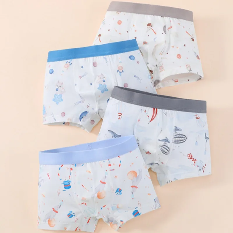 

4PCS Boys Thin Breathable Panties Kid Soft Comfort Antibacterial Knickers Baby Cute Print Soft Underwear 3+y Young Child Clothes