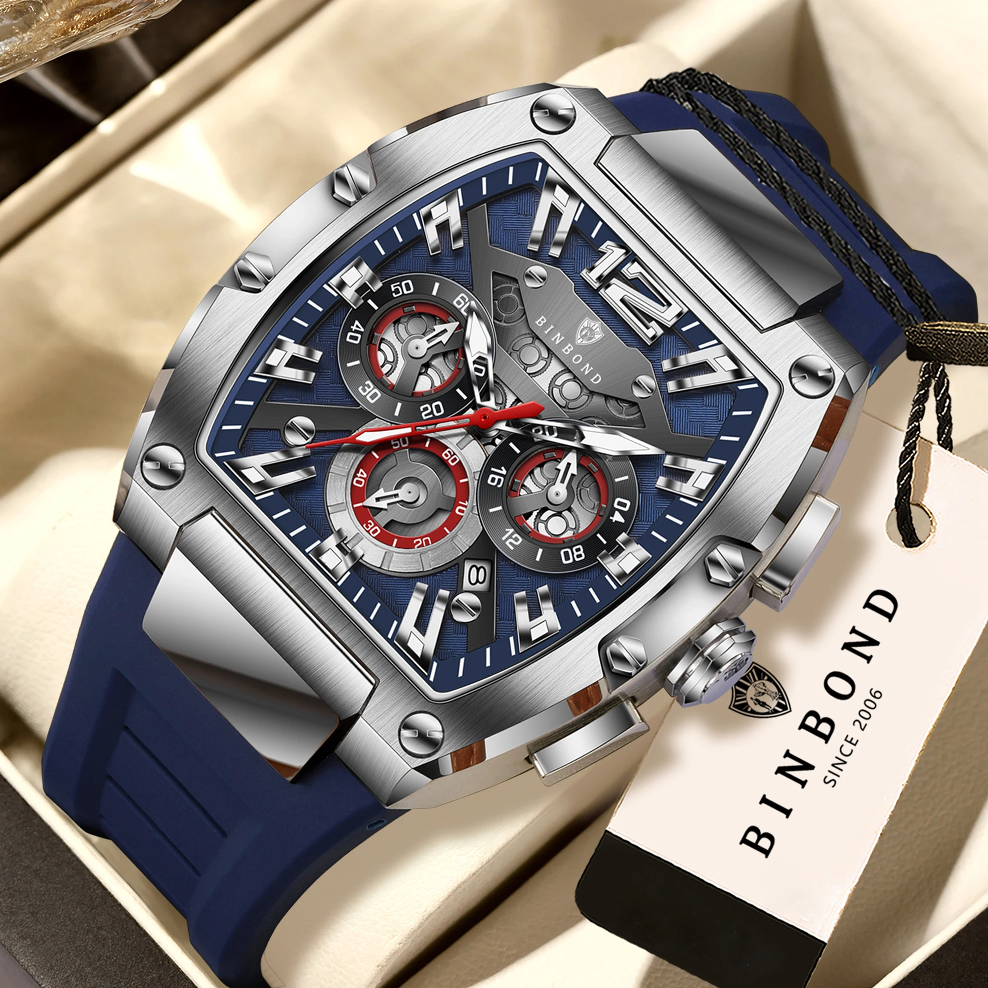 BINBOND Original Man Quartz Watch Sports Wristwatch For Men Waterproof Luminous Chronograph Mens Watches Luxury Reloj Hombre