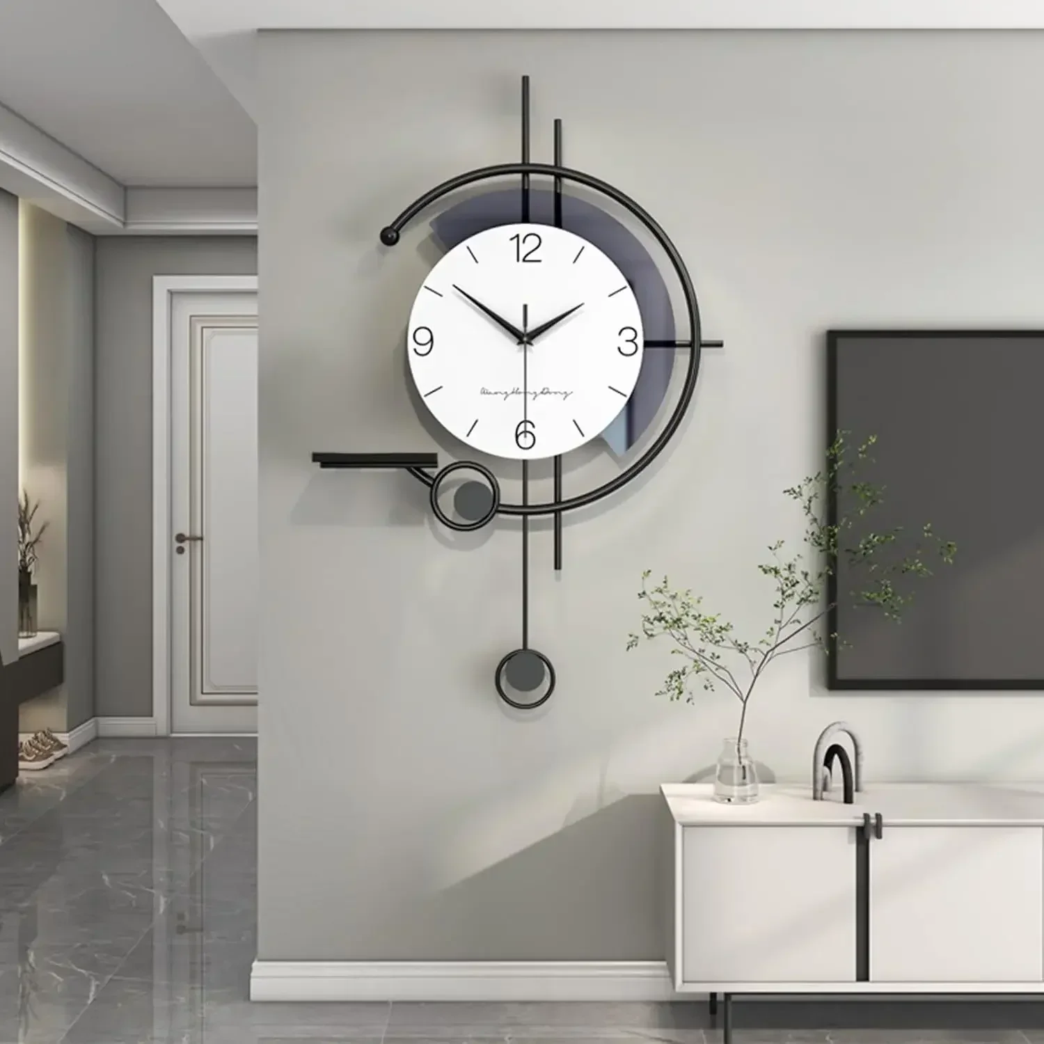 

Modern Wall Clock Large Minimalist Decorative Wall Clocks Creativity Silent Non Ticking Pendulum Clocks with Storage Rack Art De
